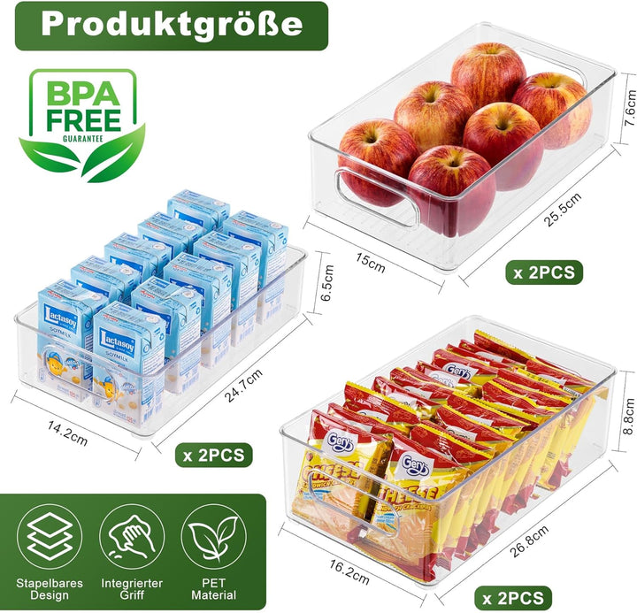 6er Pack Kühlschrank Organizer Aufbewahrung Boxen Set, Fridge Organizer Schublade Ordnungssystem Sta