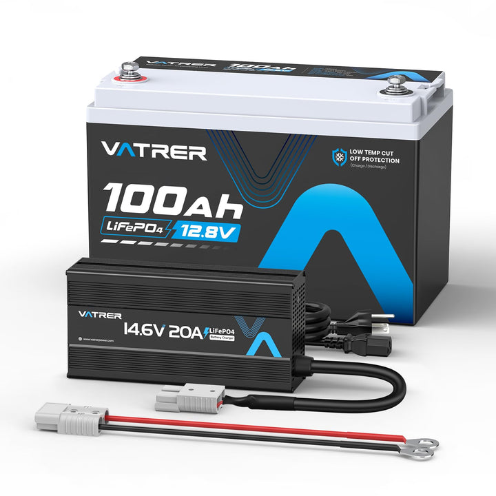 12V 100AH Gruppe 24 LiFePO4 Lithiumbatterie mit 100A BMS, 4000–15000 Ladezyklen, inklusive 14,6V 20A