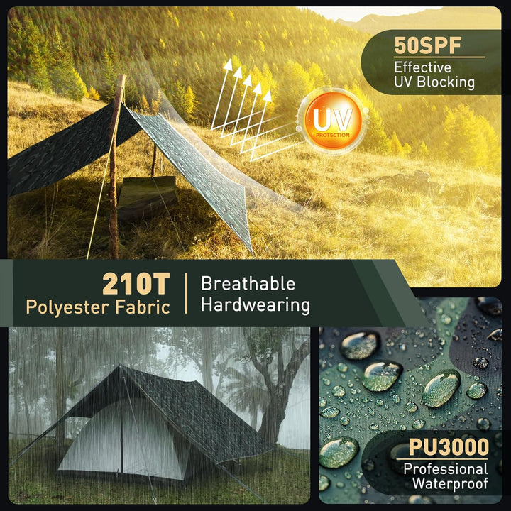 Tarp 3x4M Wasserdicht, Ultraleicht Camping Zeltplane, mit 15 Öse+6 Aluminiumstifte+8 Nylonseile, Ant