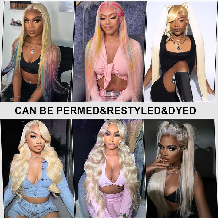 Echthaar Perücke Blonde 180% Density Schwarz Frauen 13x6 HD Straight Lace Front Wig 613 Farbe Transp