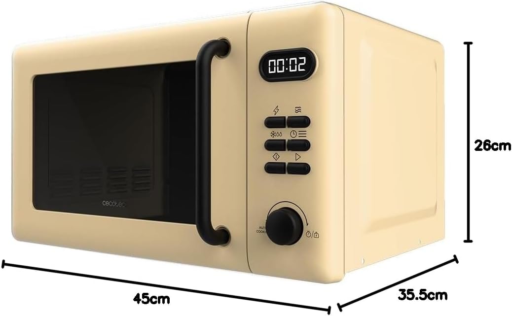 Cecotec Digitale Mikrowelle mit Grill 20L Proclean 5110 Gelb. 700W in 6 Stufen und 800W Grill, Aufta