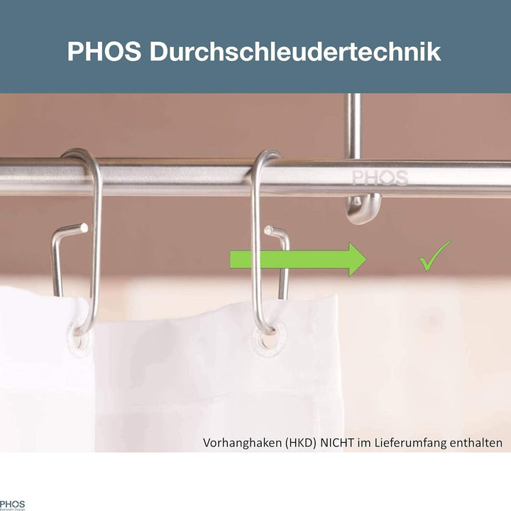 PHOS Design, DSE1700-700, Duschvorhangstange für Badewanne, 170 x 70 cm, Edelstahl gebürstet, Eck-Du