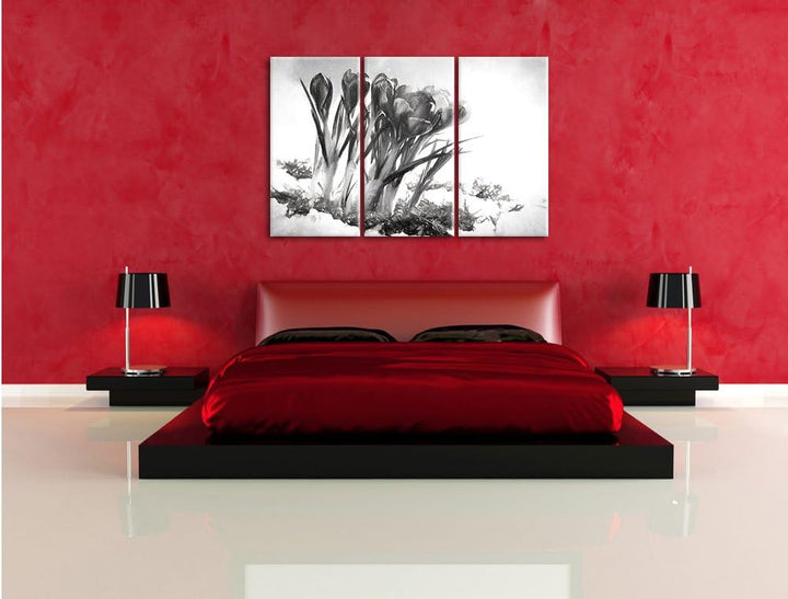 Pixxprint Frühling florwer Hintergrund / 3-Teilig/Gesamtmass 120cm Leinwandbild bespannt auf Holzrah