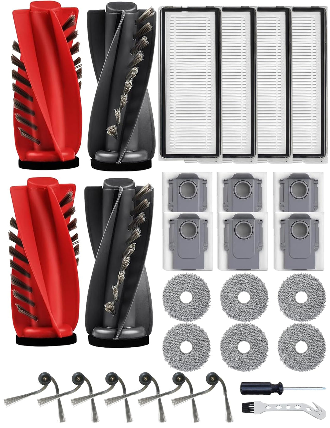 28 Stück Zubehör für Roborock Saros 10R / Qrevo CurvX，mit 4 Hauptbürsten, 6 Feuchttücher, 4 HEPA-Fil