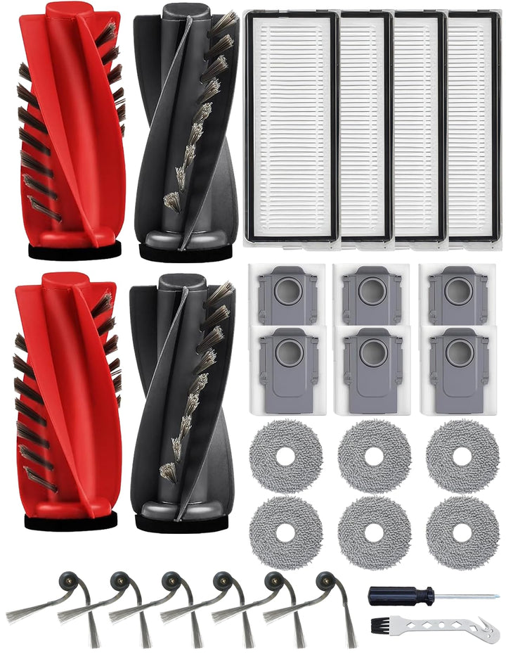 28 Stück Zubehör für Roborock Saros 10R / Qrevo CurvX，mit 4 Hauptbürsten, 6 Feuchttücher, 4 HEPA-Fil