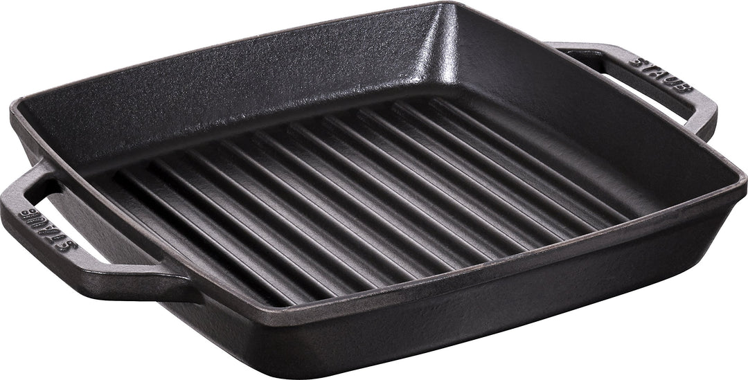Staub 40511-728-0 Grillpfanne, rechteckige mit zwei Griffen, 23 x23 cm, Gusseisen, schwarz Schwarz 2