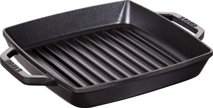 Staub 40511-728-0 Grillpfanne, rechteckige mit zwei Griffen, 23 x23 cm, Gusseisen, schwarz Schwarz 2