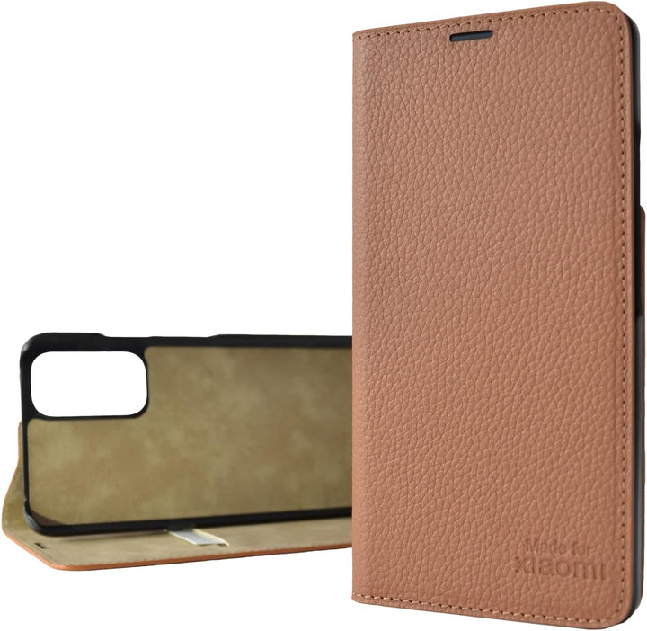Made for Xiaomi Book Case, Handmade Echtleder Klapphülle, Handyhülle für Redmi Note 11 & Redmi Note