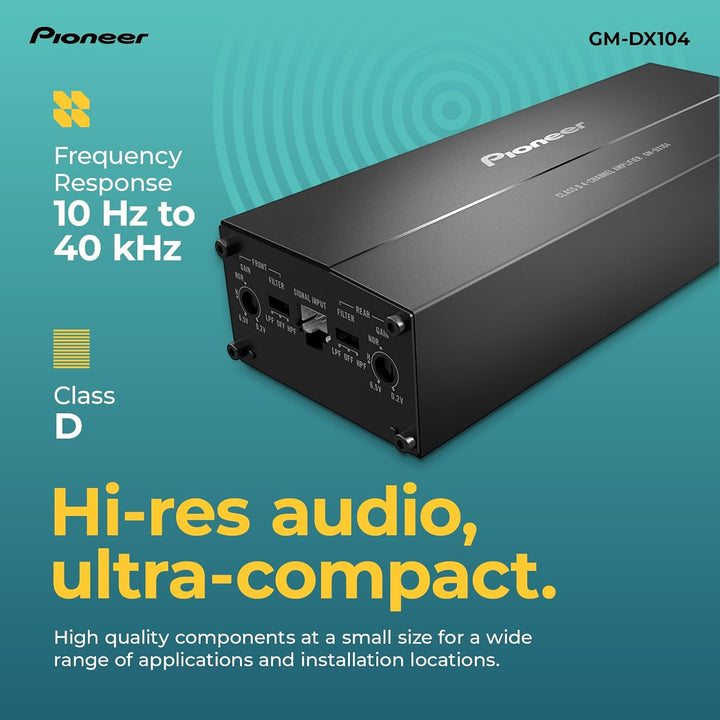 Pioneer GM-DX104 ultrakompakter Class-D 4-Kanal-Verstärker (Hi-Res Audio, 400 W), brückbar, kompatib