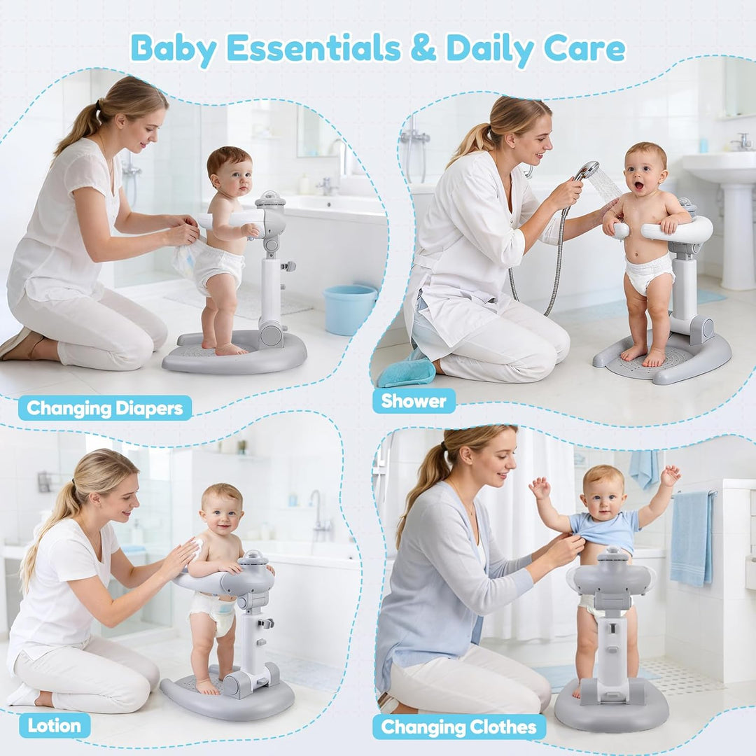 Verstellbar DuschstäNder Kinder,Baby Dusche Ständer,2-in-1 Faltbarer Baby-Duschständer mit Hocker