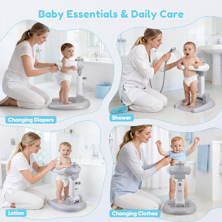 Verstellbar DuschstäNder Kinder,Baby Dusche Ständer,2-in-1 Faltbarer Baby-Duschständer mit Hocker
