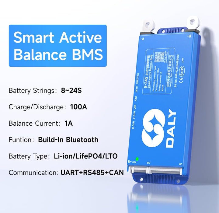 DALY 100A 8S-24S 24V-84V Smart BMS mit 1A Active Balancer und integriertem Bluetooth RS485 CAN für L