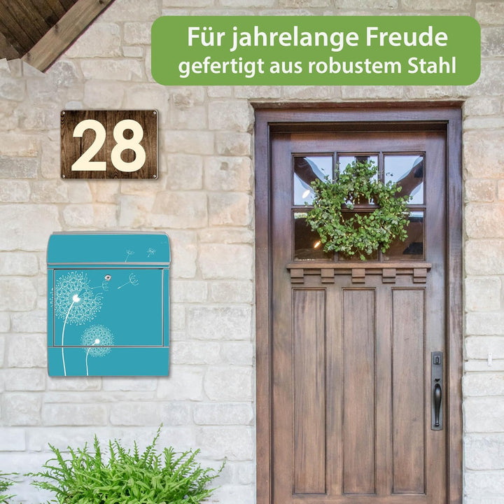 banjado® Design Briefkasten mit Motiv Pusteblume 4 39x47x14cm &amp; 2 Schlüssel - Briefkasten Stahl Silb