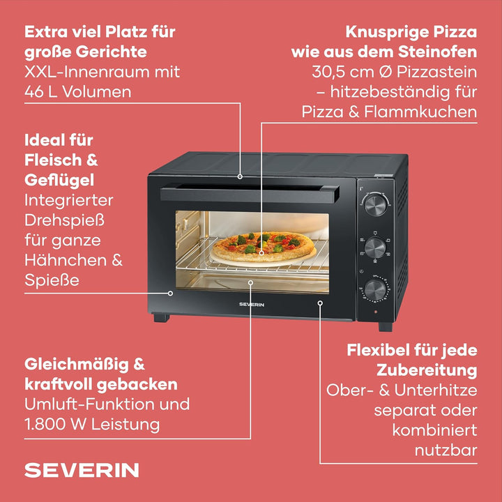 Severin Back- und Toastofen mit Umluftfunktion, inkl. Drehspiess für Fleisch, vielseitiger Heissluft