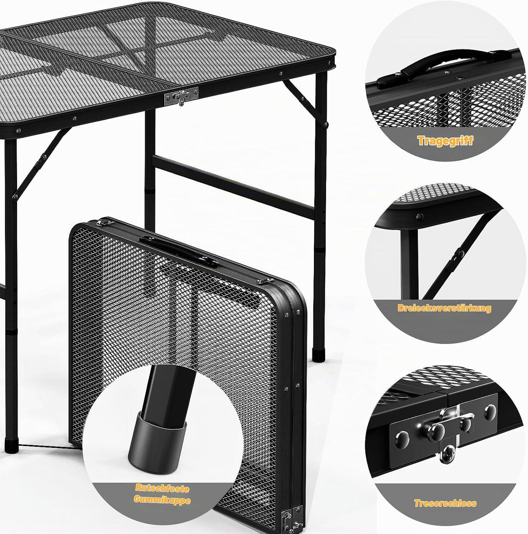Campingtisch Klappbar 90 * 60cm, Camping-Grill-Tisch, leichte Faltbare Camping-Tisch mit Verstellbar