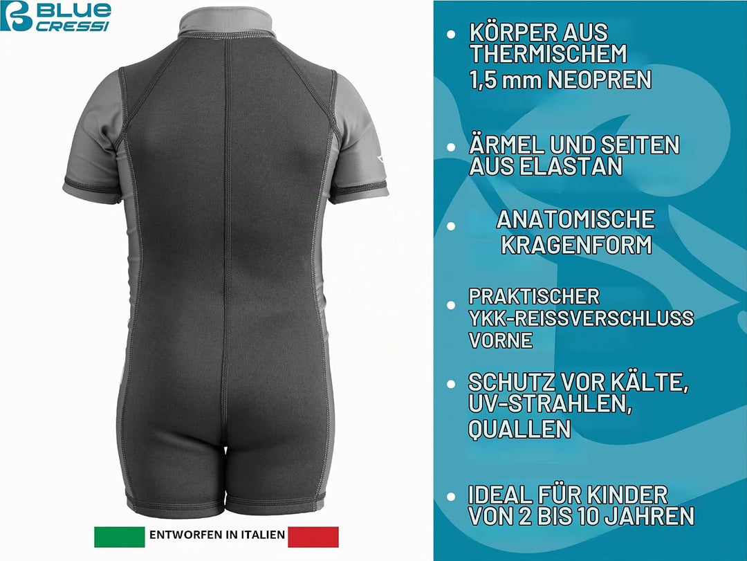Cressi Kid Shorty Wetsuit 1.5 mm - Shorty Neoprenanzug für Kinder Ultra Stretch Neopren Blau/Hellbla