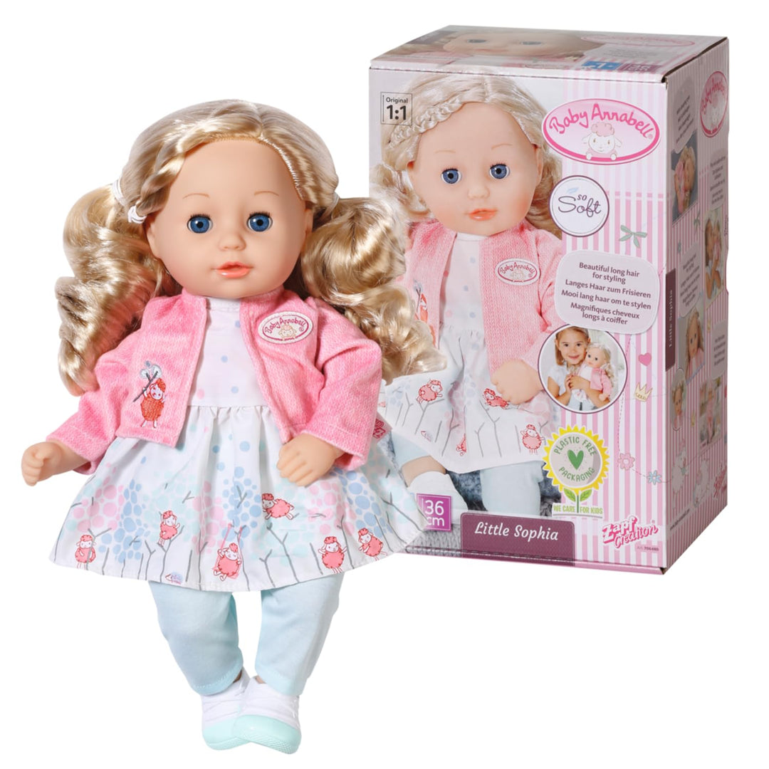 Baby Annabell, Puppe, Baby Annabell Little Sophia 36cm, weiche Puppe mit langen blonden Haaren, blau
