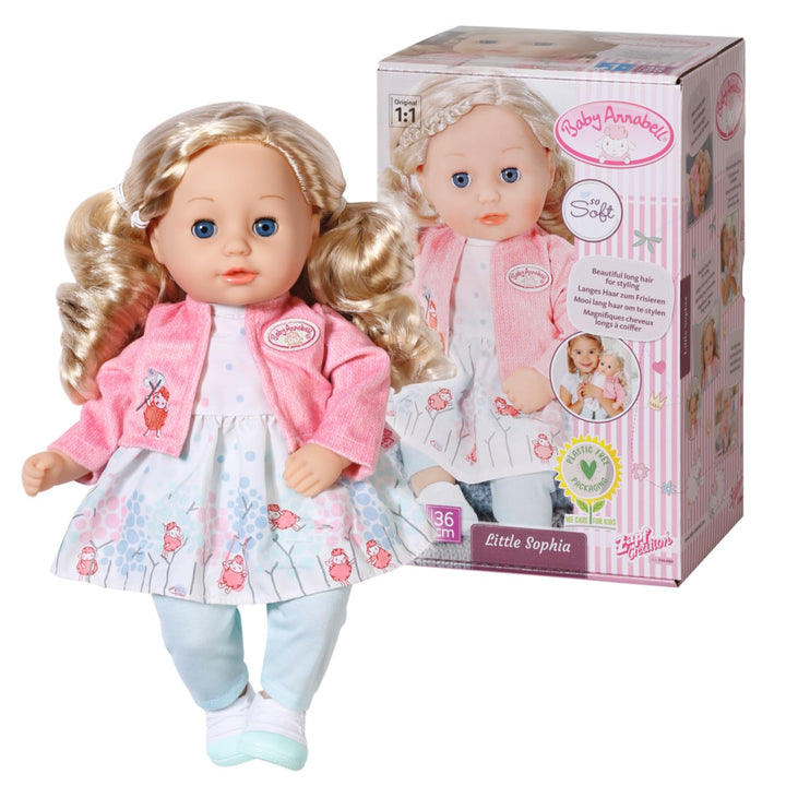 Baby Annabell, Puppe, Baby Annabell Little Sophia 36cm, weiche Puppe mit langen blonden Haaren, blau