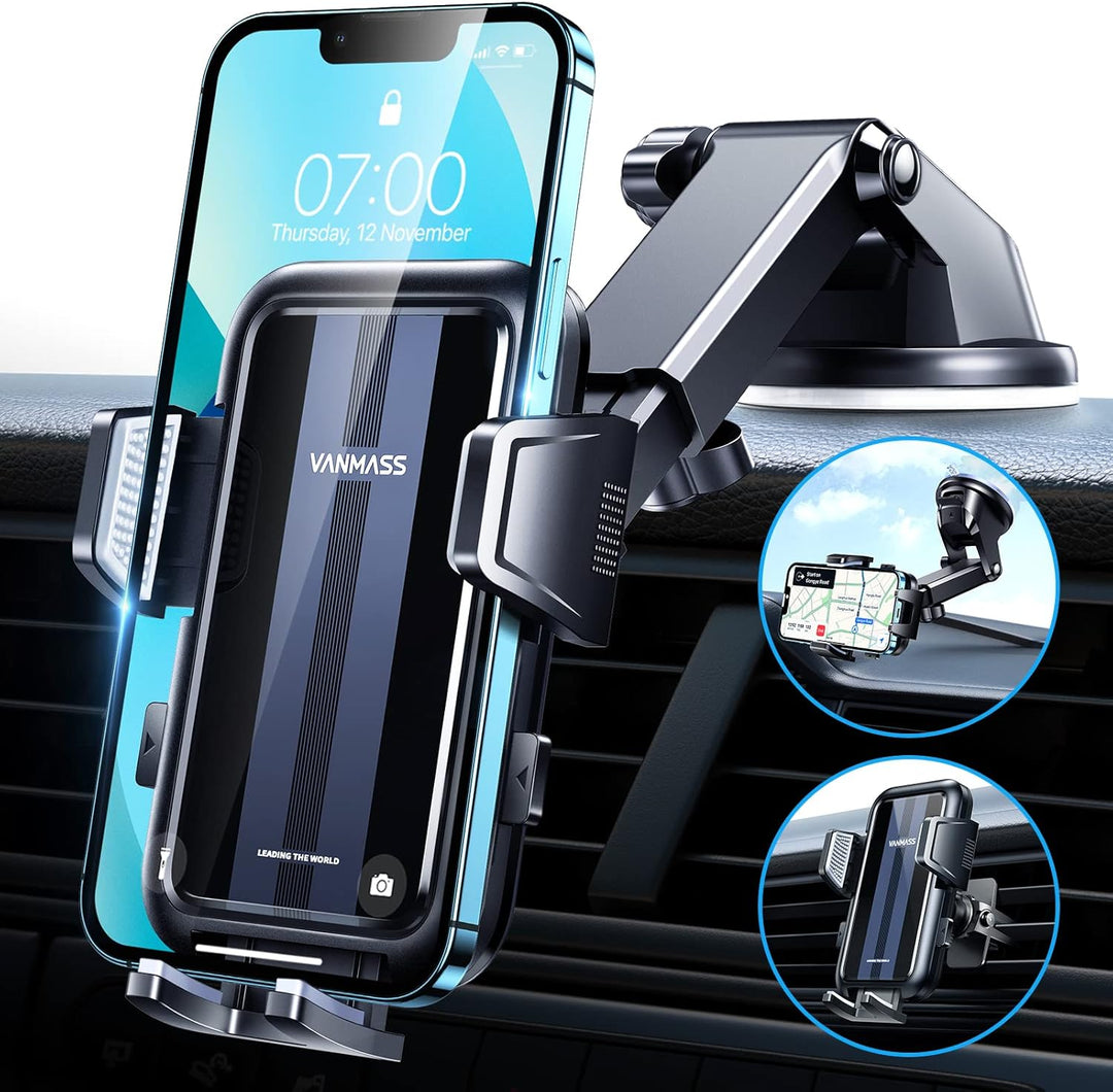 [2022 Pro Version] VANMASS Handyhalterung Auto Saugnapf & Lüftung 4 in 1 [Anti-Vibration] Smartphone