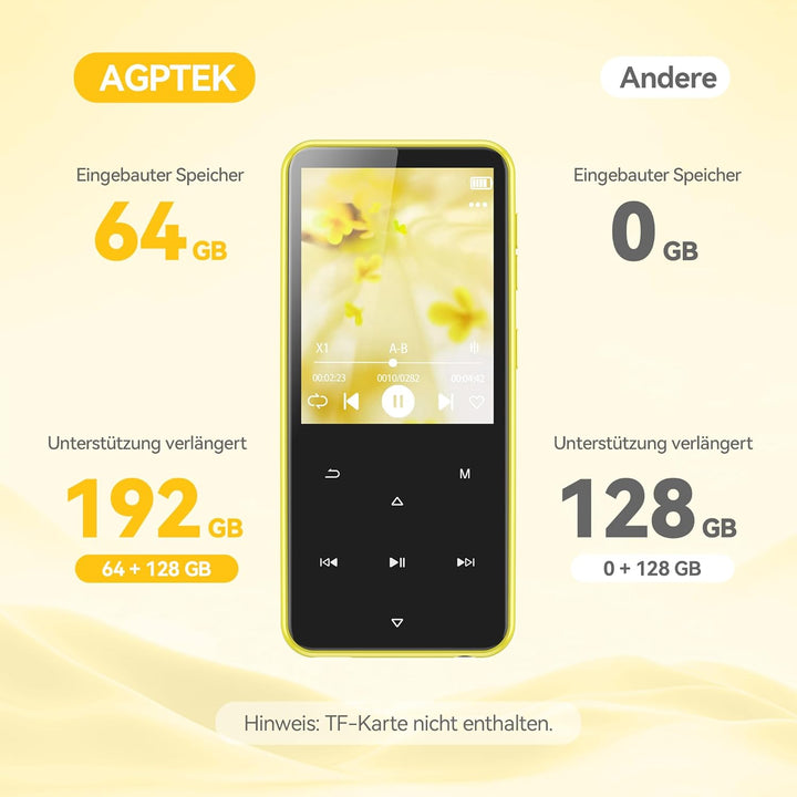 AGPTEK 2,4" MP3 Player &amp; Tasche, 64GB MP3 Player Bluetooth 5.3 HiFi Musik Kinder MP3 Player mit Laut