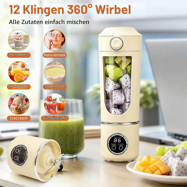 Herbst Tragbarer Mixer 700ml, Mixer Smoothie Maker To Go mit 12 EdelstahlKlingen, Klein Portable Ble
