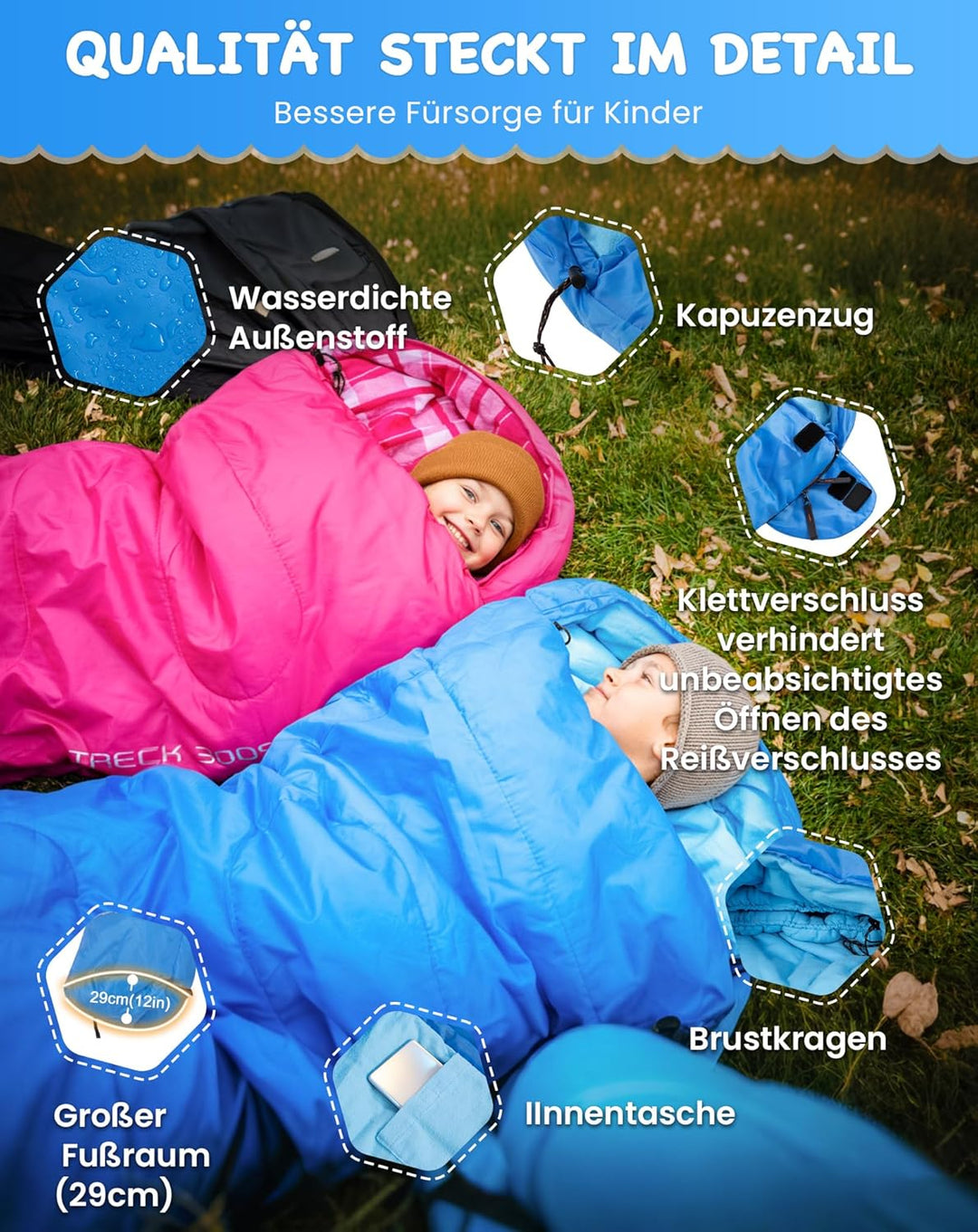 KingCamp Schlafsack Kinder aus Baumwoll-Flannel, warm und Bequeme Kinderschlafsack für 6-10 Jahre (b