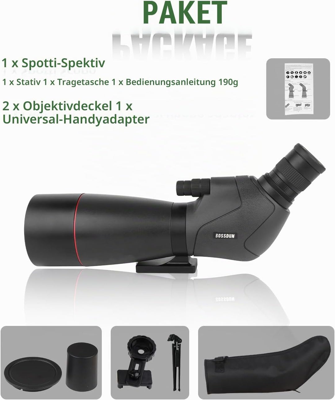 25-75x70 HD Spektiv Sportschützen mit Stativ- und Smartphone-Adapter, Zoom Bak4 Prism FMC Lens 45-Gr