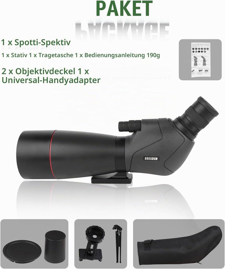 25-75x70 HD Spektiv Sportschützen mit Stativ- und Smartphone-Adapter, Zoom Bak4 Prism FMC Lens 45-Gr