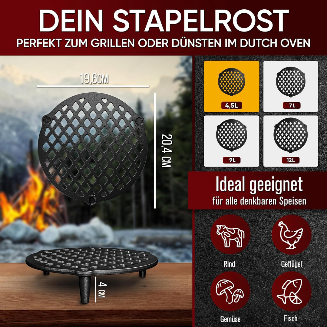 Gusseisen Stapelrost für 4,5 Liter Dutch Oven [Ø 20cm] - Einsatz für Dutch Oven - Staple Grate - Gri
