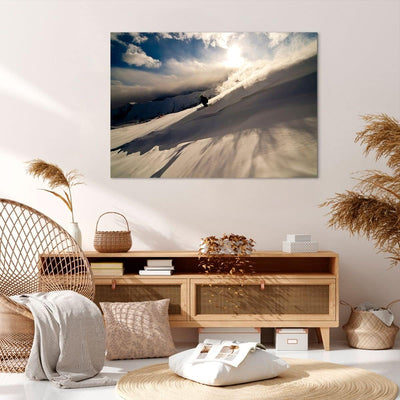 Bilder auf Leinwand 100x70cm Leinwandbild mit Rahmen Berge Ski Winter Gross Wanddeko Bild Schlafzimm