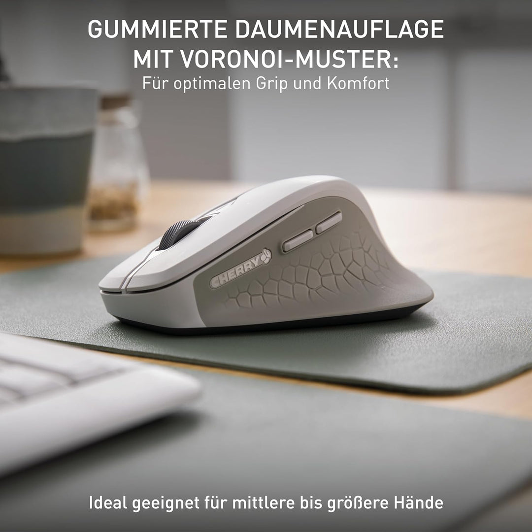 CHERRY STREAM MOUSE COMFORT, Kabellose Ergonomische Maus mit Gummierter Daumenauflage, Speziell für