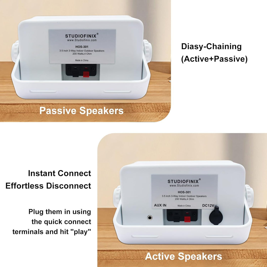 STUDIOFINIX Outdoor-Bluetooth-Lautsprecher -3,5 Zoll Paar 3-Wege 200W, Wandhalterung wasserdicht Mar