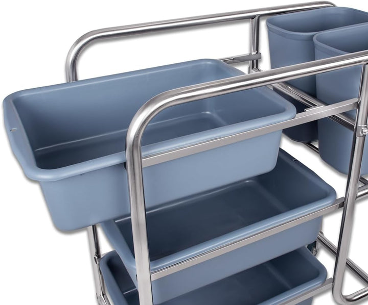 Beeketal 'BHW-5' Edelstahl Reinigungswagen Transportwagen mit Rundrohrgestell inkl. 5 Behälter, gerä