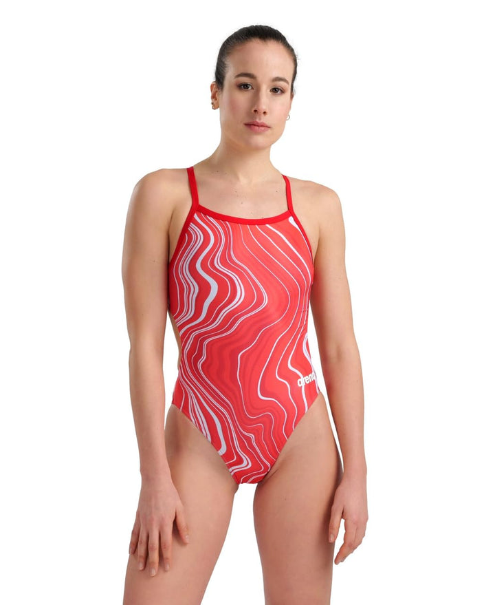 ARENA Damen Women's Fireworks Swimsuit Challenge Back One Piece Swimsuit 32 Red/Red Multi, 32 Red/Re