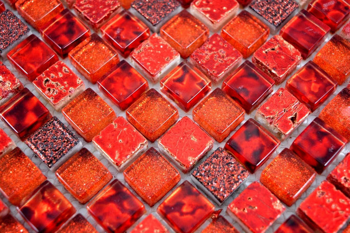 Mosaik Fliese Transluzent rot Glasmosaik Crystal Resin rot für WAND WC KÜCHE FLIESENSPIEGEL THEKENVE