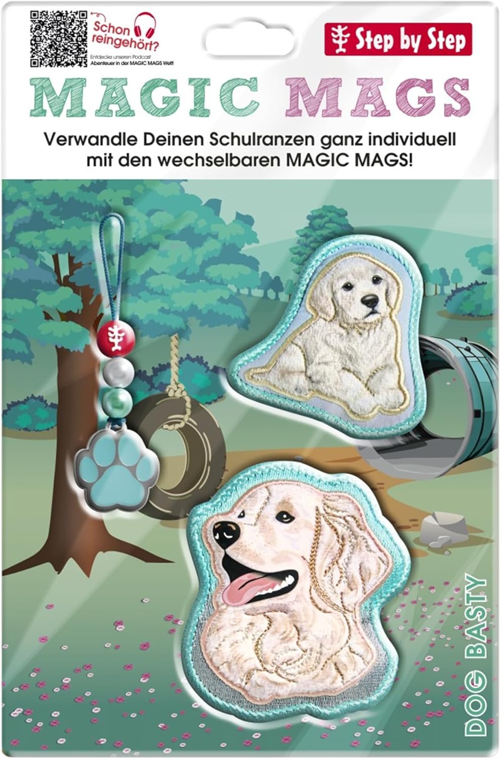 Step by Step Magic Mags „Dog Basty“, 3-teilig, 2 Magnet-Applikationen und 1 Anhänger, Hunde-Design,
