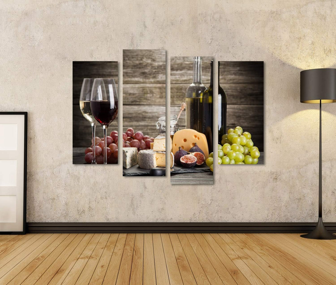 islandburner Bild auf Leinwand Wein Käse Stillleben Vor Holzwand Bilder Wandbilder Poster Leinwand 1