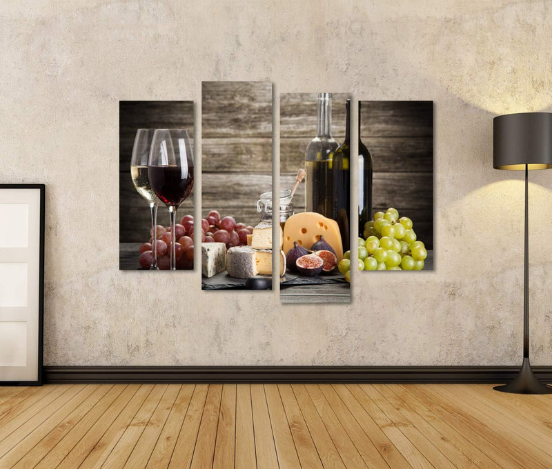 islandburner Bild auf Leinwand Wein Käse Stillleben Vor Holzwand Bilder Wandbilder Poster Leinwand 1