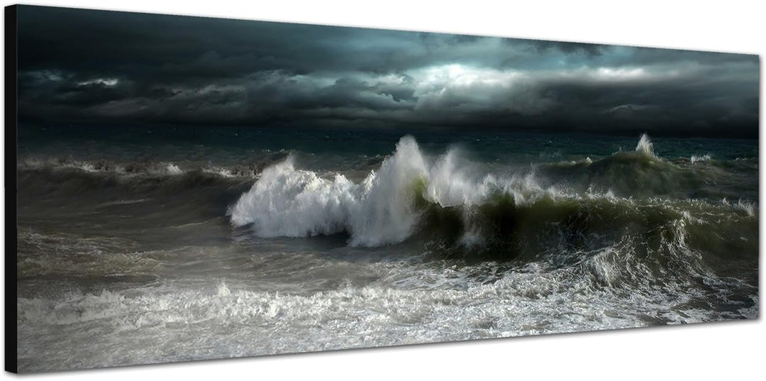 Paul Sinus Art Panoramabild auf Leinwand und Keilrahmen 150x50cm Meer Wellen Dunkelheit Sturm