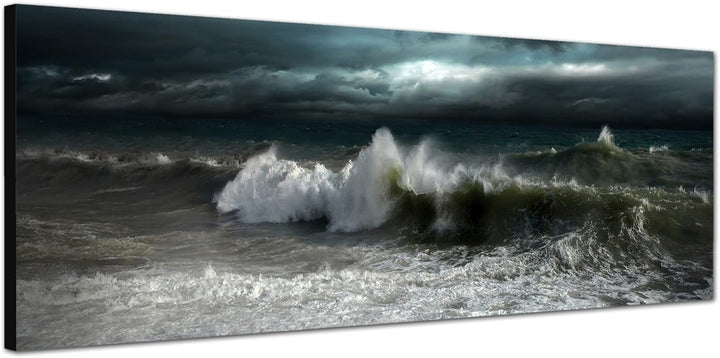Paul Sinus Art Panoramabild auf Leinwand und Keilrahmen 150x50cm Meer Wellen Dunkelheit Sturm