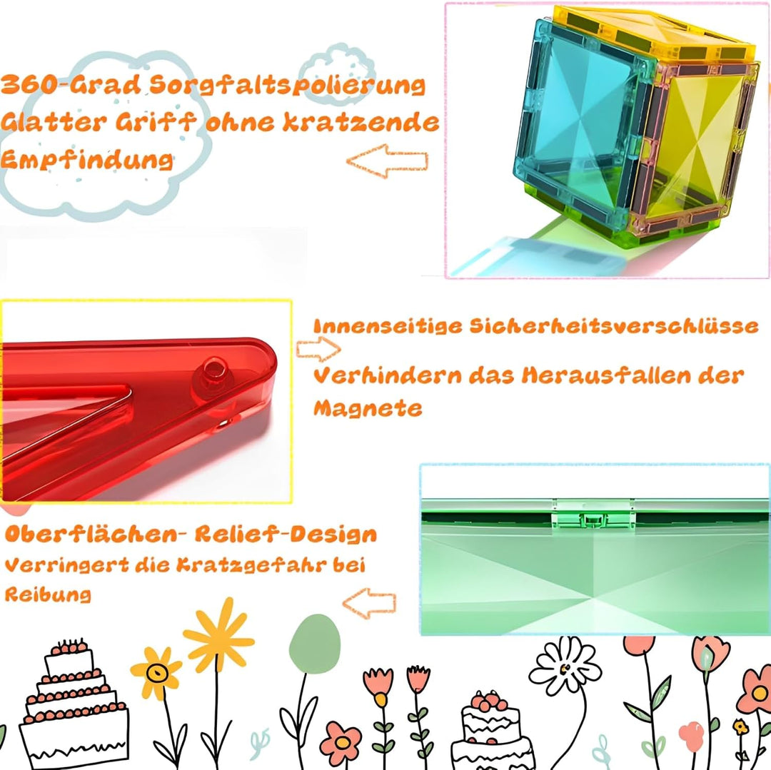 Magnetische Fliesen, STEM-Bauspielzeug mit 100 Teilen, sensorische magnetische Bausteine für Kleinki