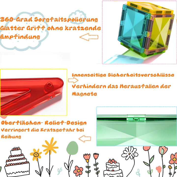 Magnetische Fliesen, STEM-Bauspielzeug mit 100 Teilen, sensorische magnetische Bausteine für Kleinki