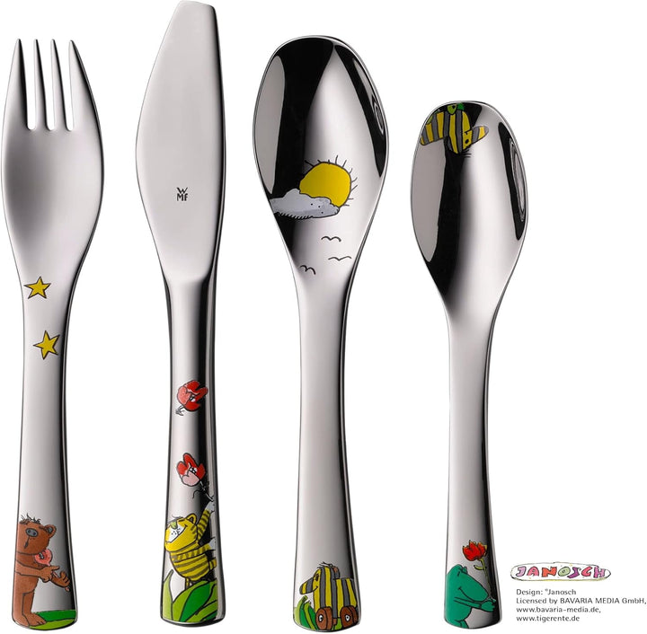 WMF Janosch Kinderbesteck Set 4-teilig, Cromargan poliert &amp; Biene Maja Kinderbesteck Set 4-teilig, K