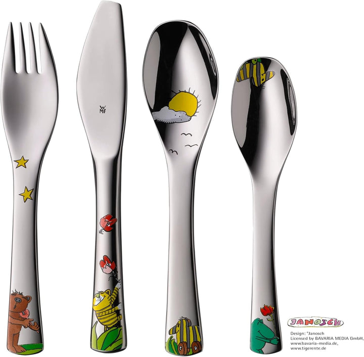 WMF Janosch Kinderbesteck Set 4-teilig, Cromargan poliert &amp; Biene Maja Kinderbesteck Set 4-teilig, K