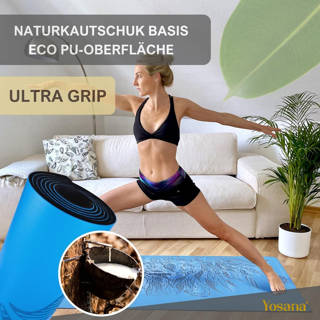 Yogamatte aus Naturkautschuk | extrem rutschfest | ULTRA GRIP Oberfläche aus ECO PU | extra breit 68