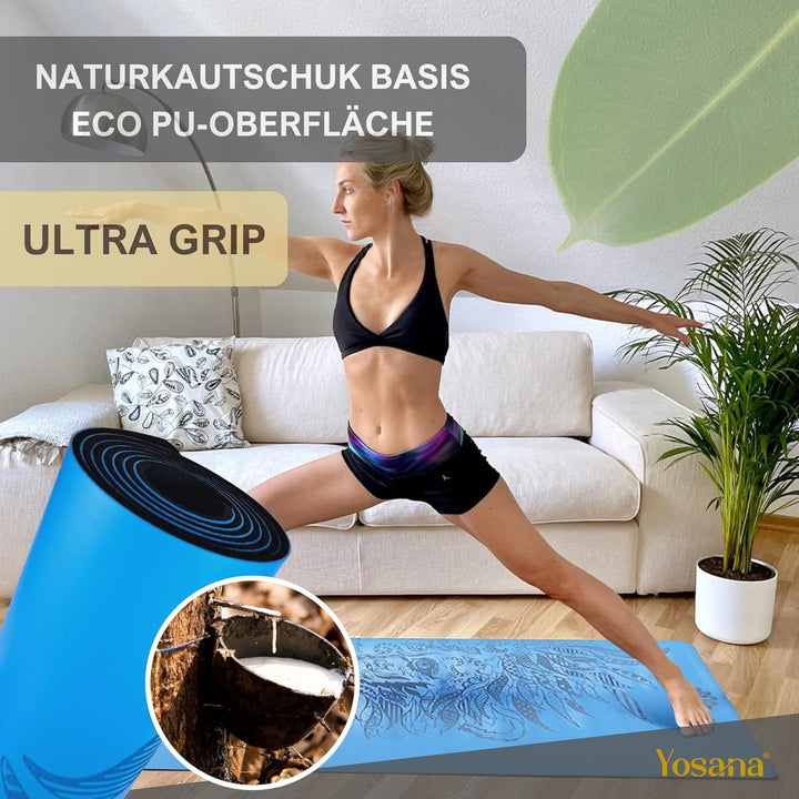 Yogamatte aus Naturkautschuk | extrem rutschfest | ULTRA GRIP Oberfläche aus ECO PU | extra breit 68