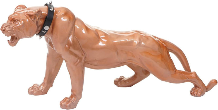 Mendler Deko Figur Leopard 59cm, Polyresin Skulptur Panther, In-/Outdoor - antik Hochglanz mit Halsb