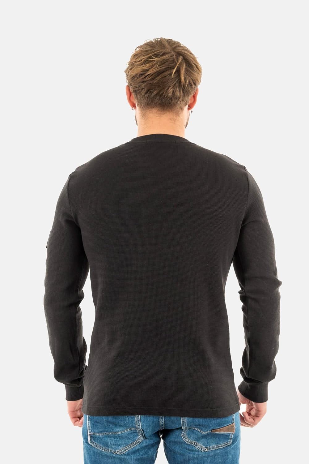 Calvin Klein Herren Langarmshirt Badge Waffle Tee Basic XXS Black (Ck Black), XXS Black (Ck Black)