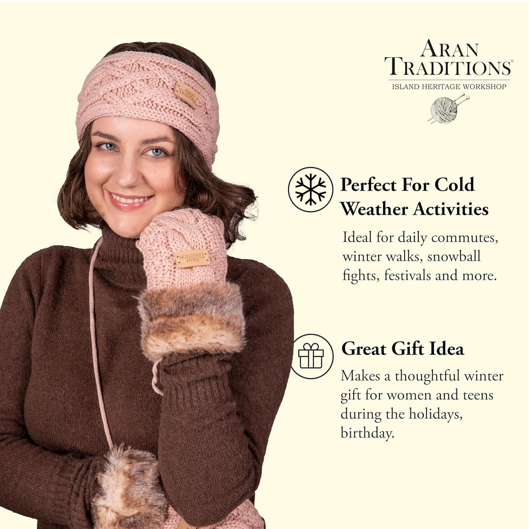 Aran Cable Knitted Headband blush, blush