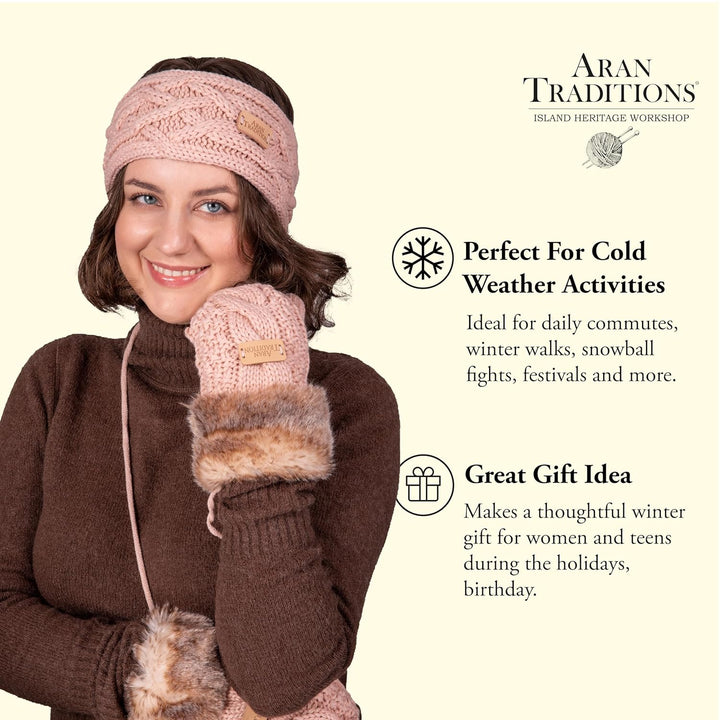 Aran Cable Knitted Headband blush, blush